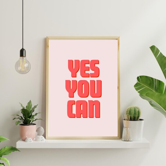 Yes You Can Bold Coral Block Letters Blush Pink Minimalist Poster