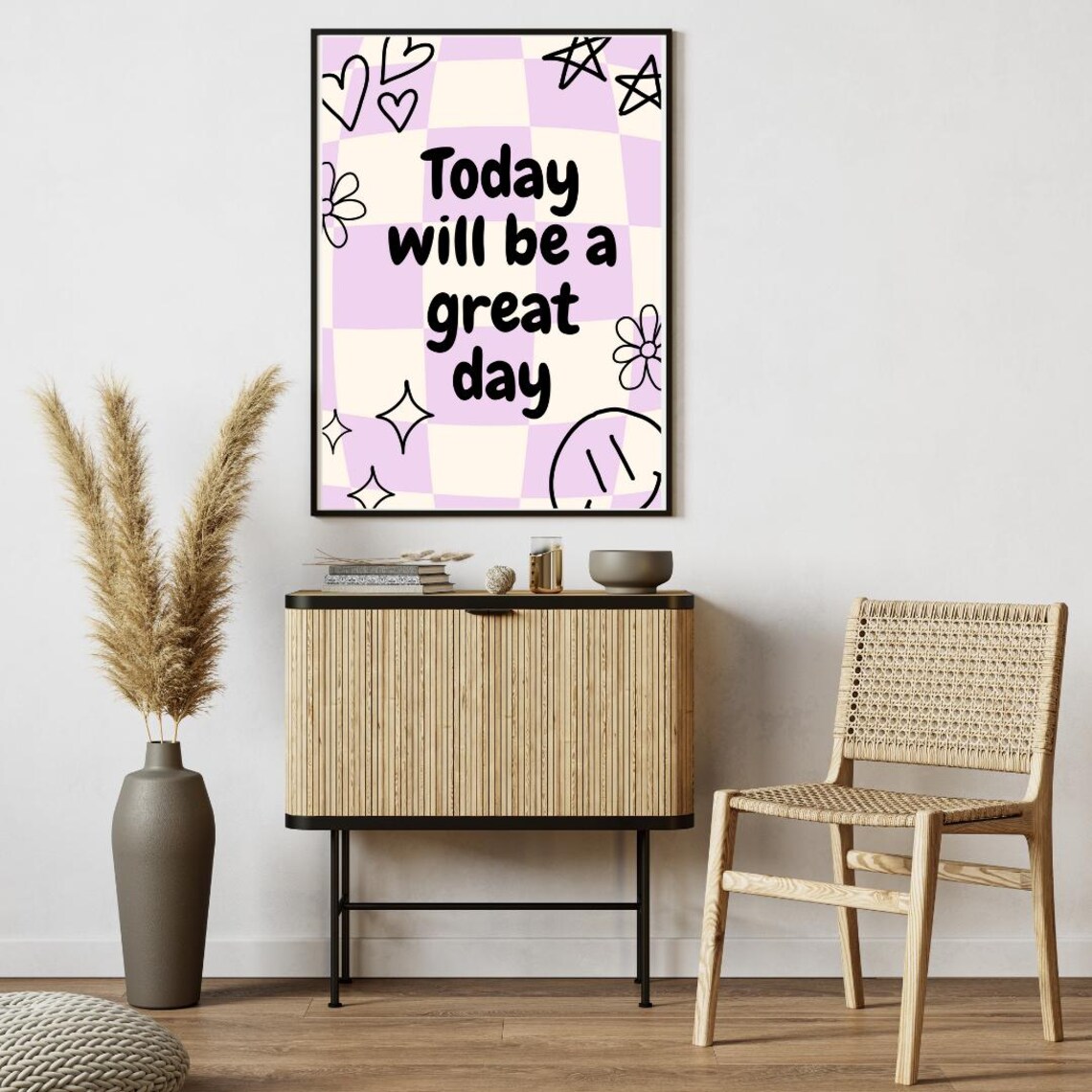 Today Will Be A Great Day Purple Checkered Doodle Quote Poster - Image 4