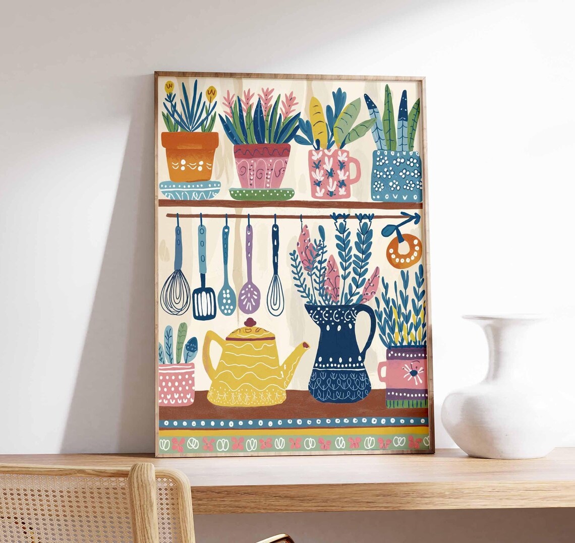 Floral Kitchen Wall Art, Boho Scandinavian Poster