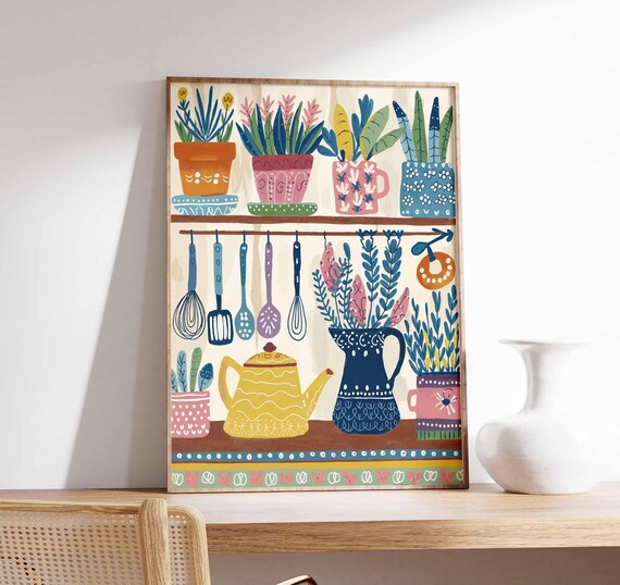 Floral Kitchen Wall Art, Boho Scandinavian Poster