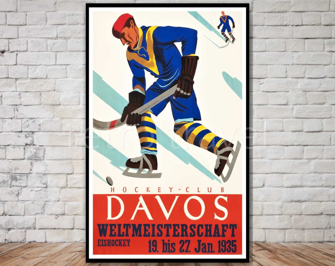 Davos Switzerland Vintage Travel Poster, Hockey Club