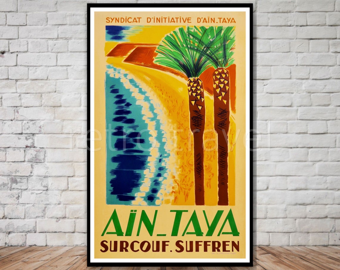 Aïn Taya Algeria Palm Beach Coast Retro French Travel Poster