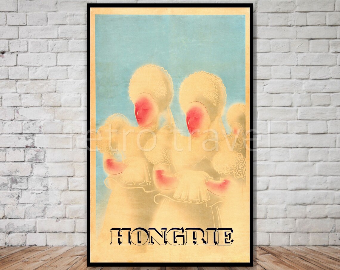 Hongrie Hungary Vintage Travel Poster With Folk Headdress Art