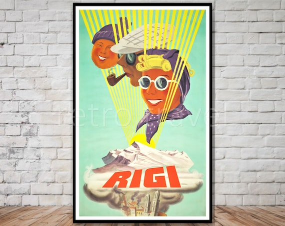 Mount Rigi Swiss Alps Poster Instant Vintage Switzerland Travel Poster Swiss Ski Poster Swiss Mountain Print