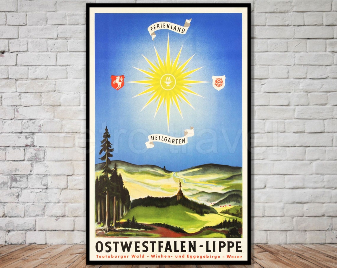 Ostwestfalen Lippe Germany Vintage Travel Poster Sun Hills Retro Art