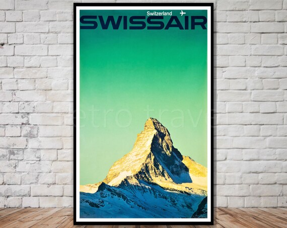 Swissair Travel Poster Instant The Matterhorn Mountain Swiss Alps Retro Travel Print Vintage Poster