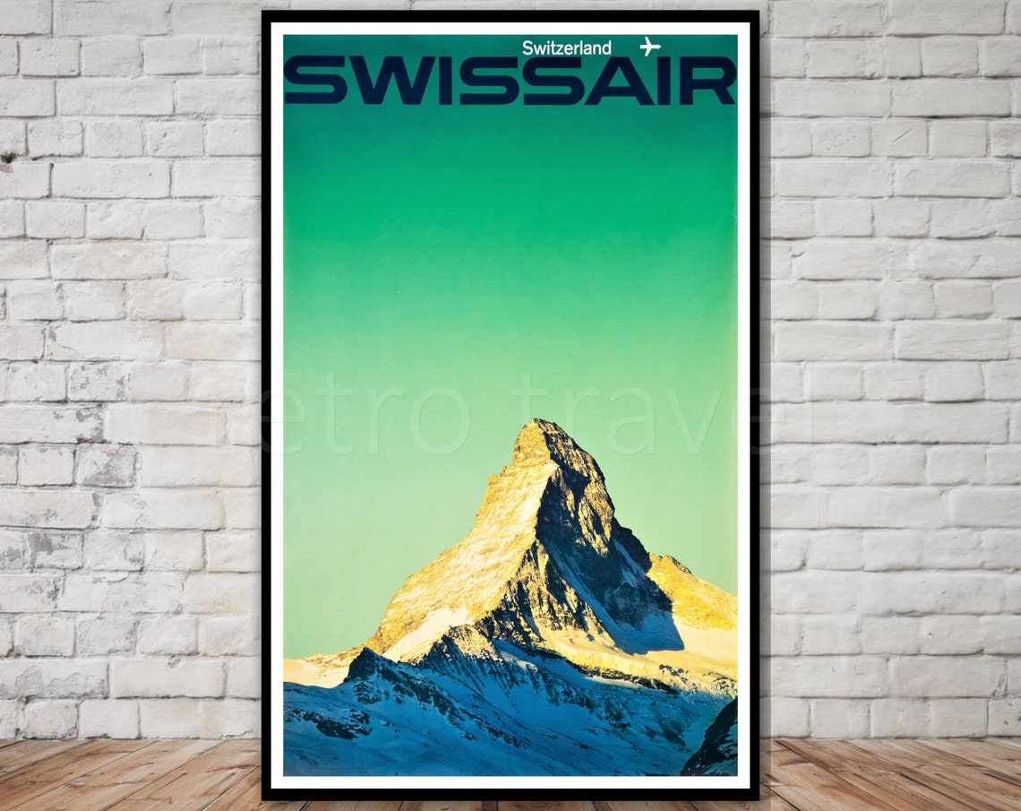 Swissair Matterhorn Switzerland Vintage Airline Mountain Peak Poster