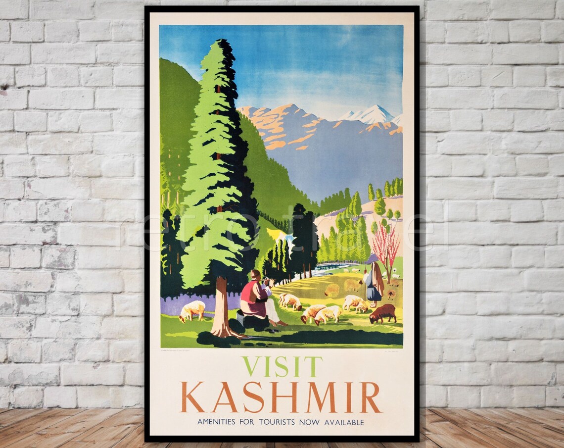 Visit Kashmir Vintage Travel Poster, Retro Tourism Poster