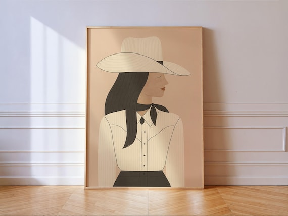 Fashion Cowgirl Portrait Minimal Western Neutral Tones Wall Poster