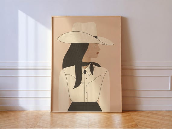 Fashion Cowgirl Print Minimal Western Wall Art In Soft Neutrals