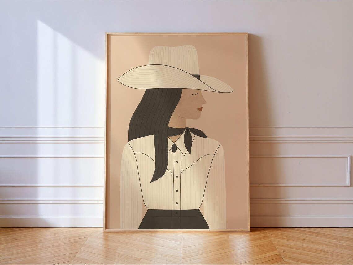 Fashion Cowgirl Portrait Minimal Western Neutral Tones Wall Poster