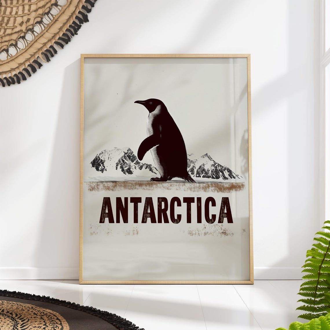 Antarctica Penguin Snowy Mountains Vintage Travel Style Art Poster
