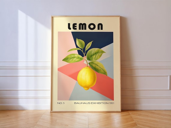 Lemon Bauhaus Exhibition 1951 No 5 Vintage Kitchen Fruit Geometric Wall Poster