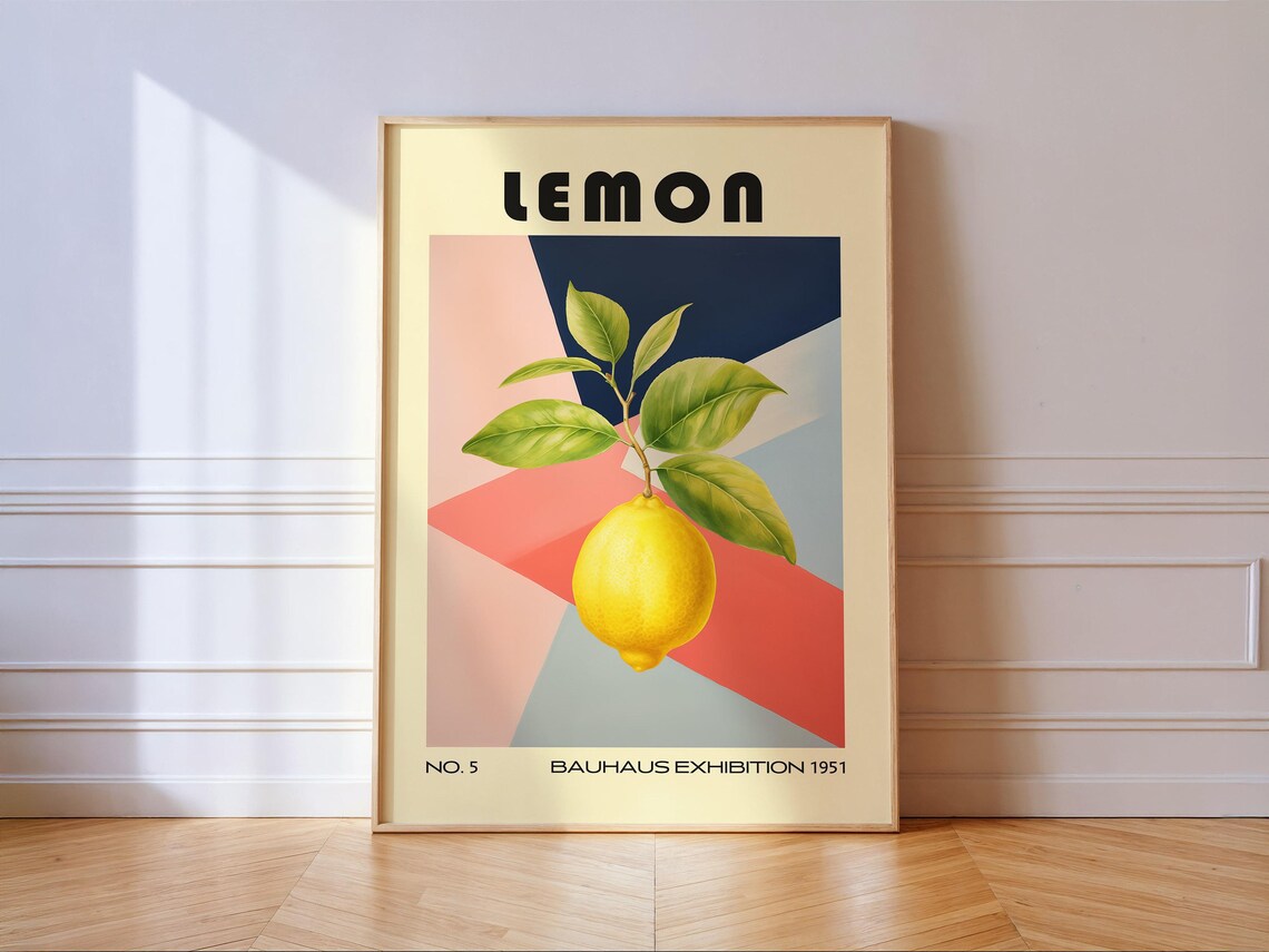 Lemon Bauhaus Exhibition 1951 No 5 Vintage Kitchen Fruit Geometric Wall Poster