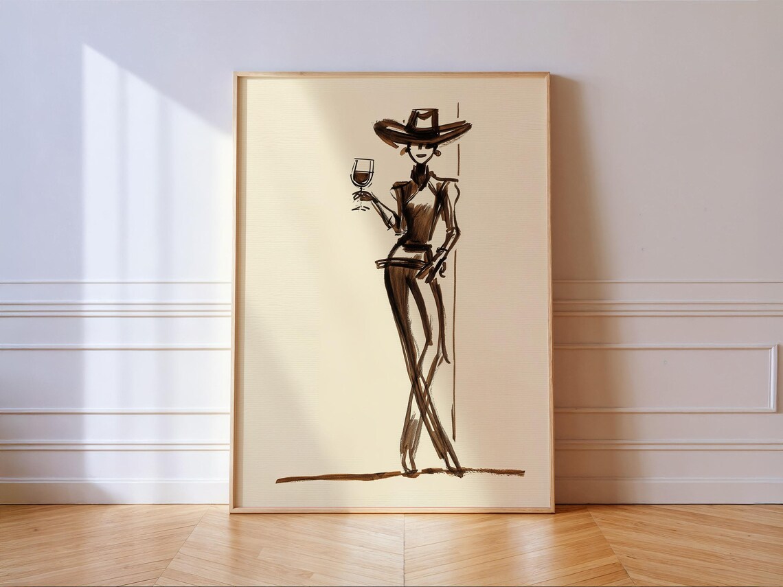 Cowgirl With Wine Glass, Western Fashion Art Print