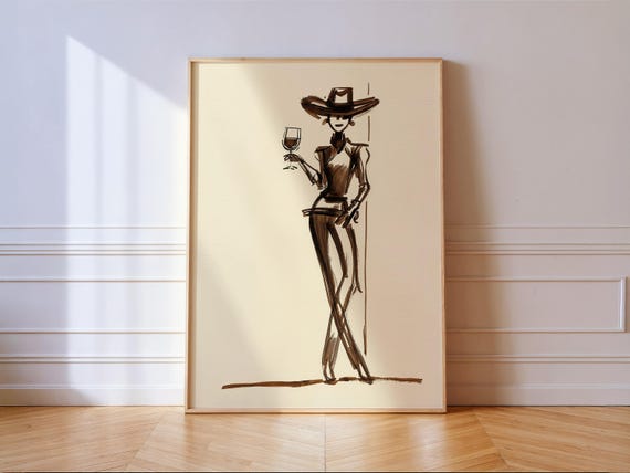 Cowgirl With Wine Glass, Western Fashion Art Print