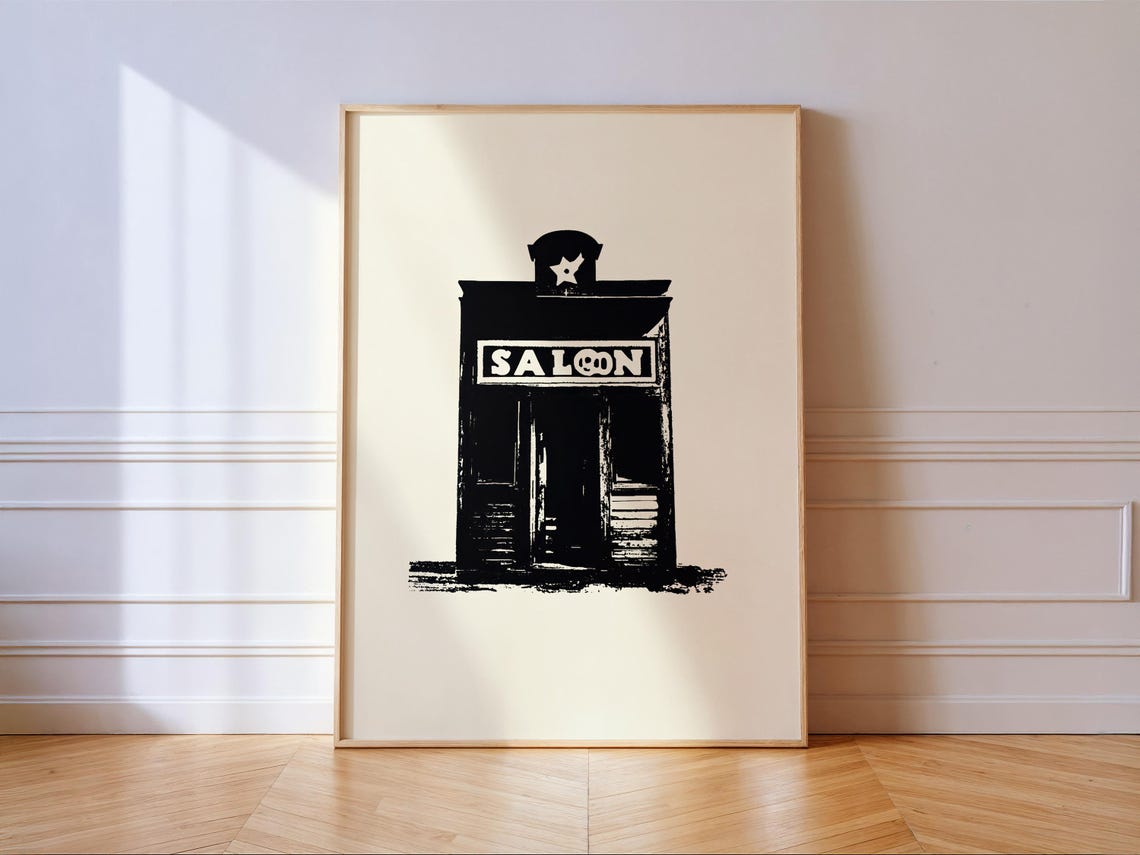 Black White Western Saloon Storefront Vintage Ranch Style Poster