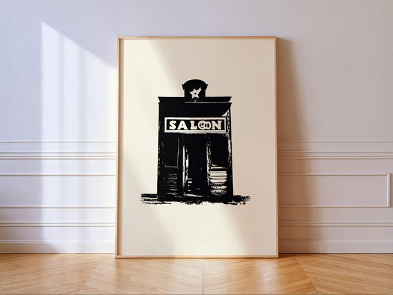 Western Saloon Print Black White Wall Art For Ranchstyle Decor