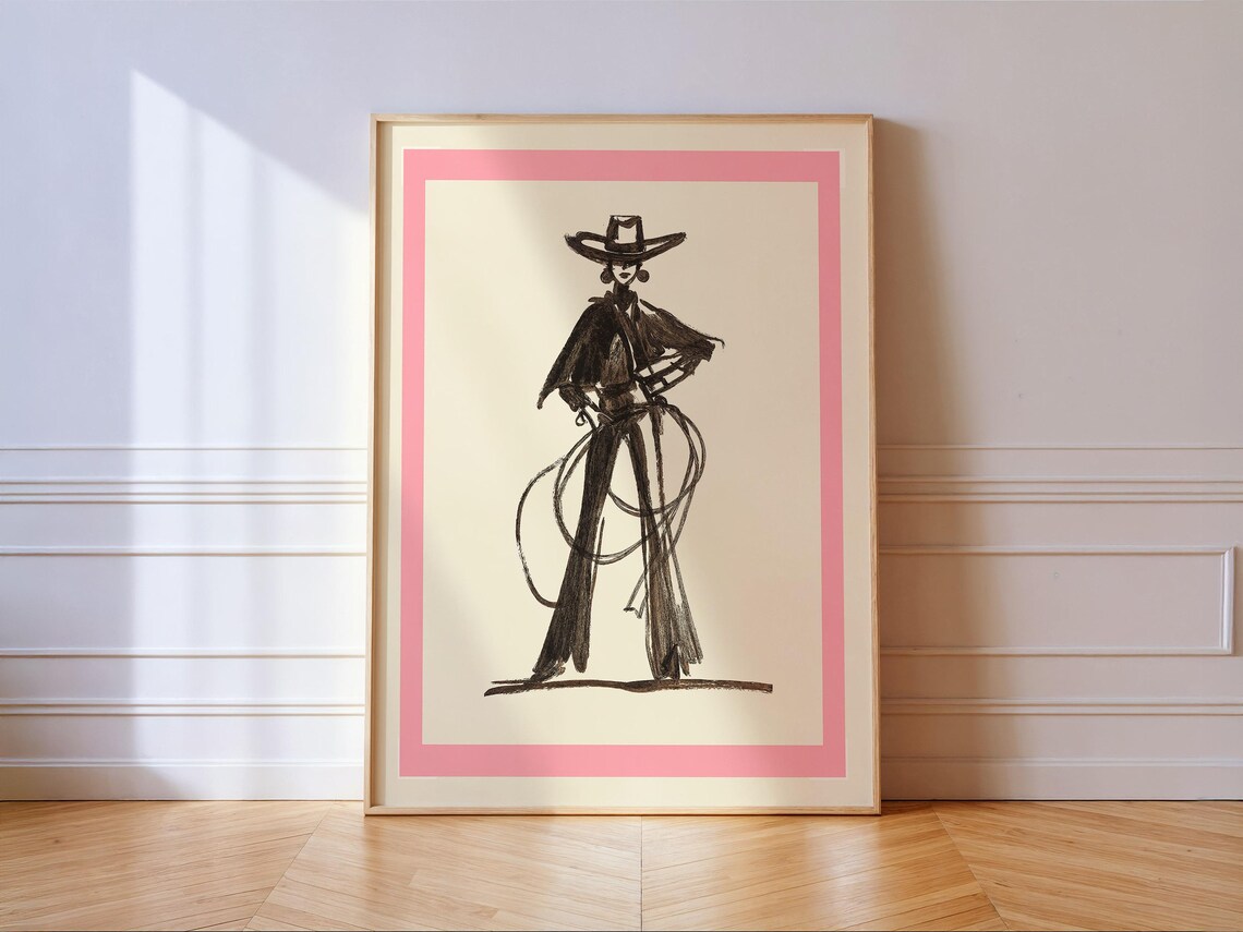 Boho Cowgirl Print, Minimal Western Art Print