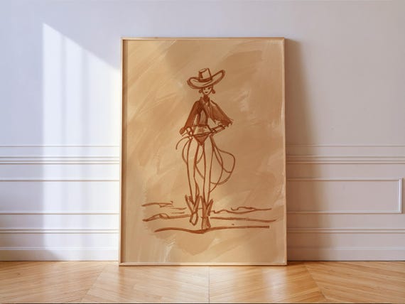 Coastal Cowgirl Art Print Lasso Sketch Western Fashion Wall