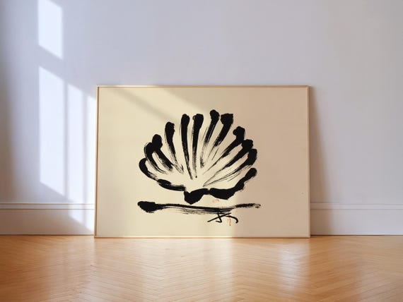 Abstract Scallop Shell Art Print, Minimalist Coastal Decor