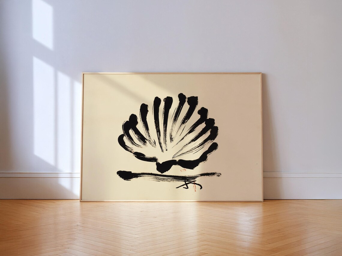 Abstract Scallop Shell Art Print, Minimalist Coastal Decor