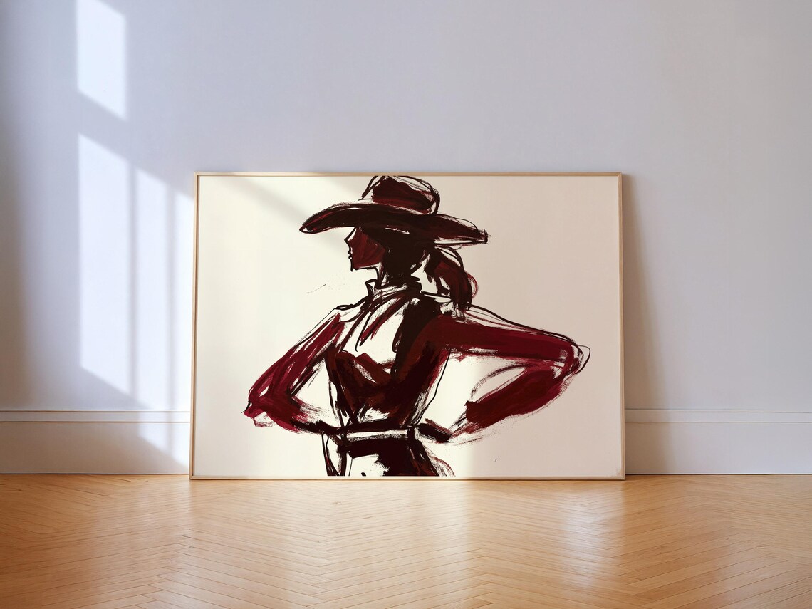Abstract Cowgirl Silhouette Art Print, Modern Ranch