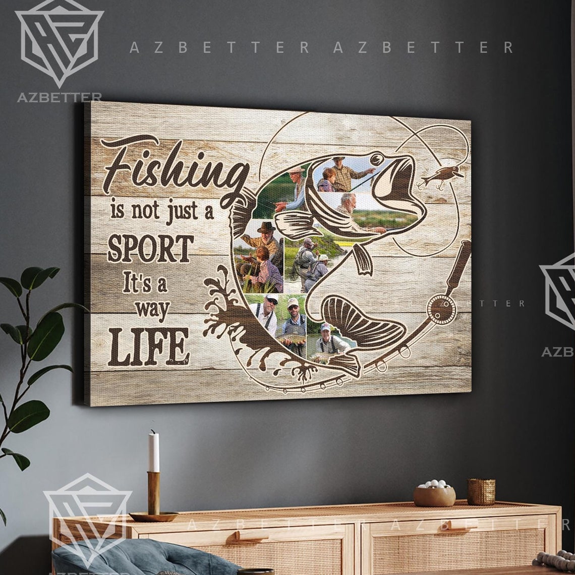 Personalized Fishing Photo Collage Custom Fisherman Wall Art Unique Fishing Gift For Him Dad Grandpa Husband Fishing Lovers - Image 5