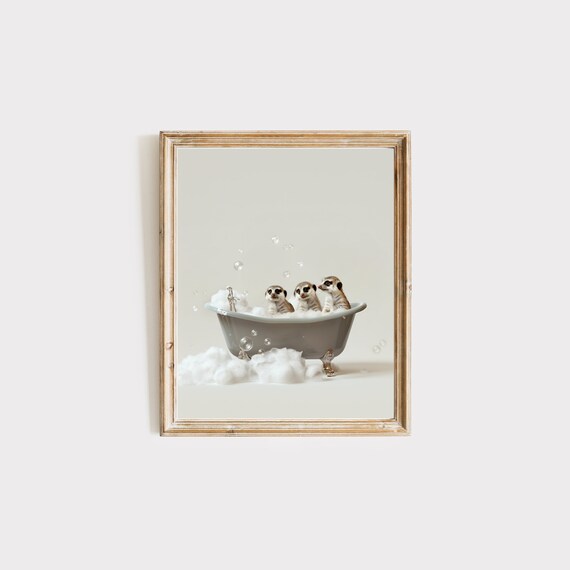 Meerkat Trio Bubble Bath Vintage Tub Funny Bathroom Animal Poster
