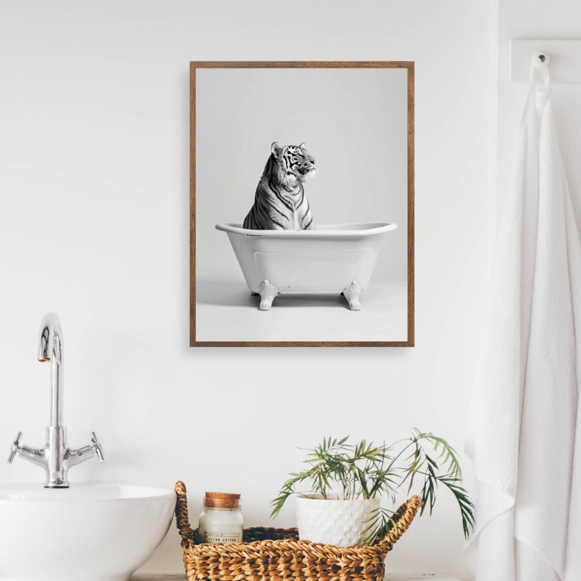 Funny Tiger In Bathtub Art Print Safari Bathroom Decor