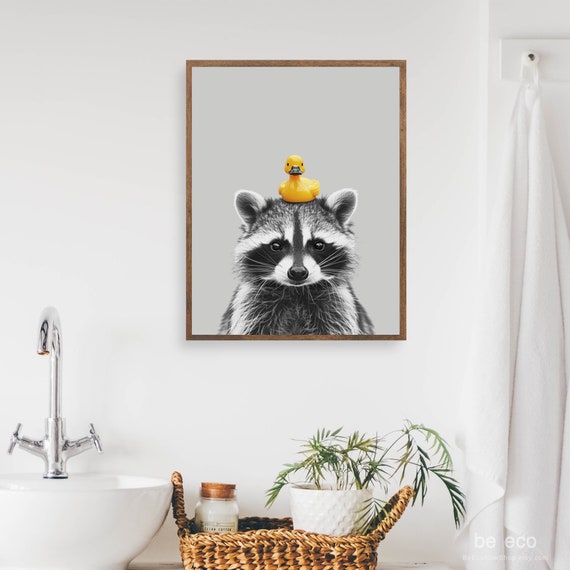 Raccoon Rubber Duck Print Funny Bathroom Animal Art