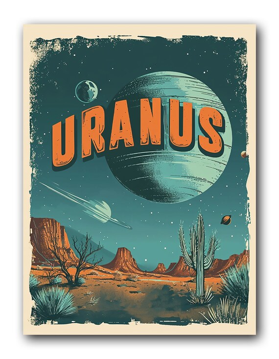 Uranus Retro Vintage Planet Poster Desert Cactus Space Scene