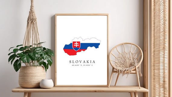 Slovakia Map Print Flag Latitude Longitude Coordinates Poster Wall Art Home Dcor