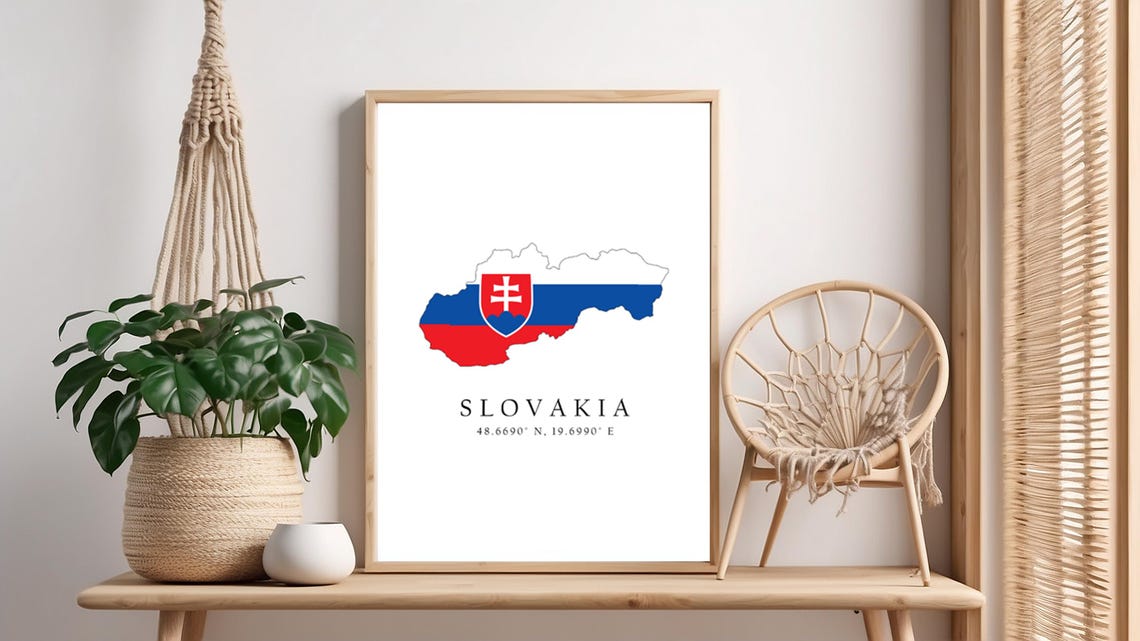 Slovakia Map Print Flag Latitude Longitude Coordinates Poster Wall Art Home Dcor