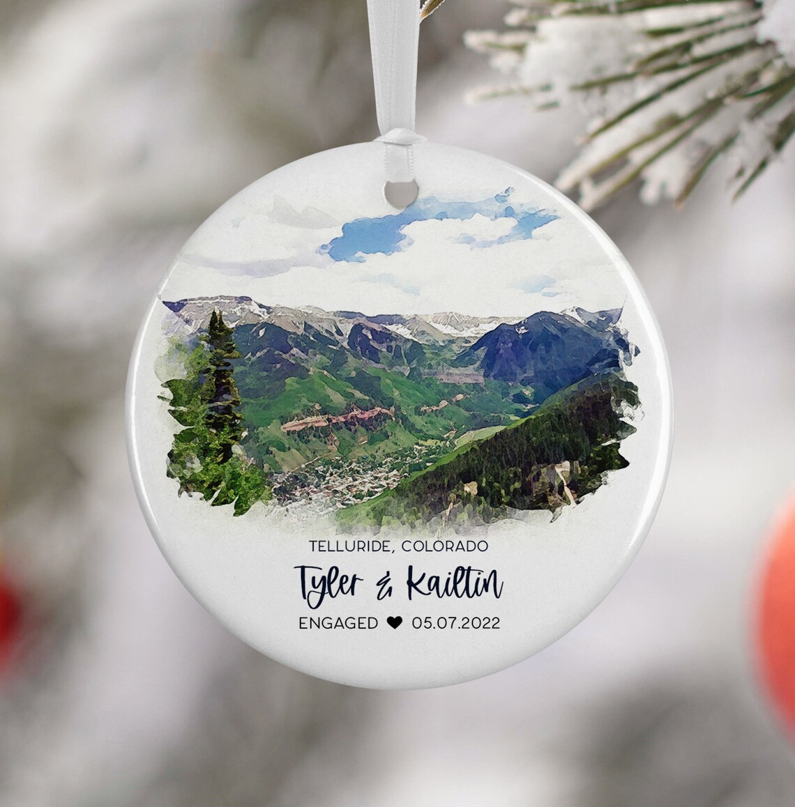Telluride Engagement Ornament, Watercolor Travel Poster