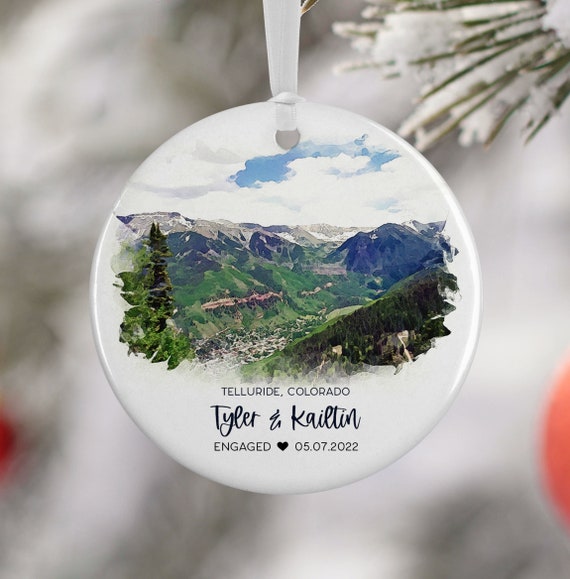 Telluride Engagement Ornament, Watercolor Travel Poster
