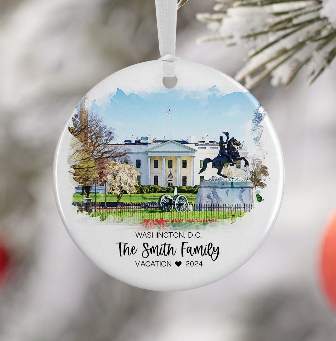 Washington DC White House Personalized Vacation Ornament Print