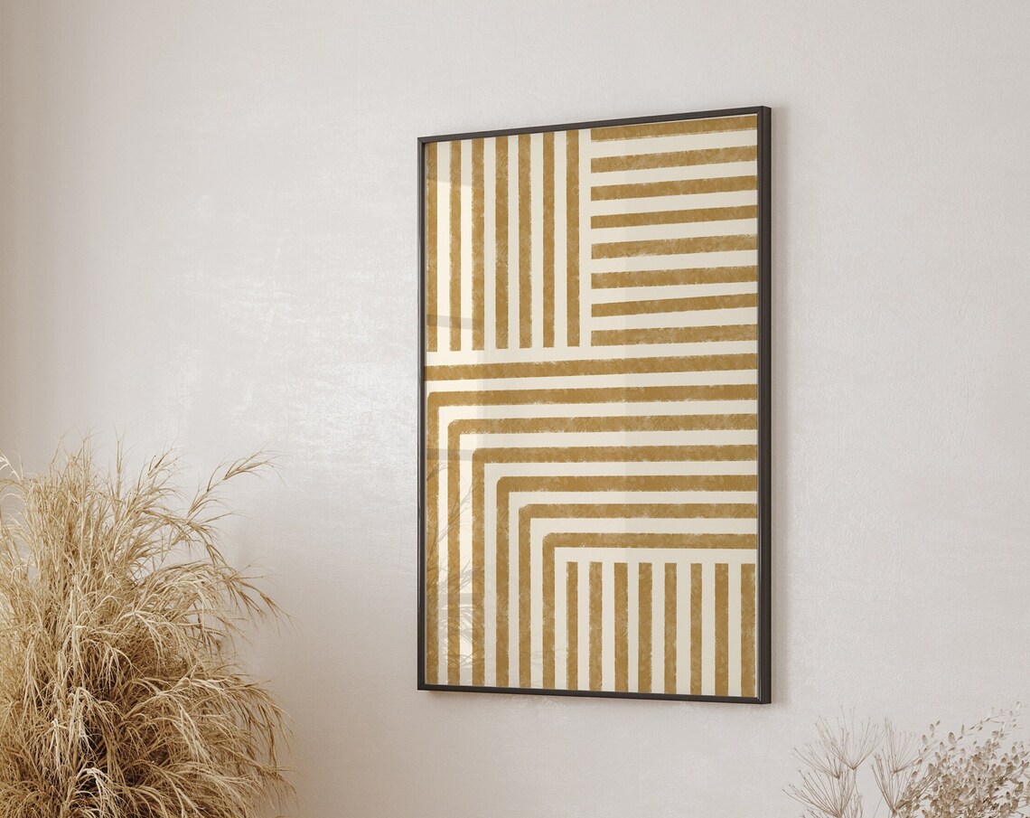 Mustard Yellow Geometric Art Print, Mid Century Modern