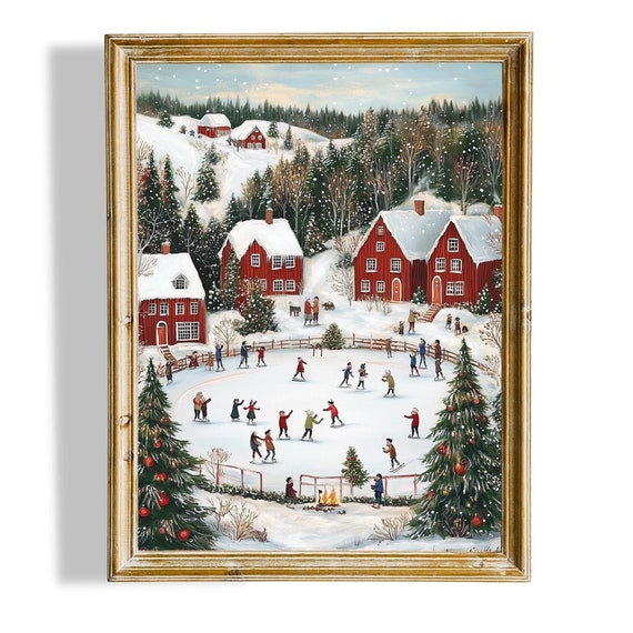 Christmas Town Wall Art Snowy Winter Village Print Cute Winter Town Art Christmas Wall Decor Instant