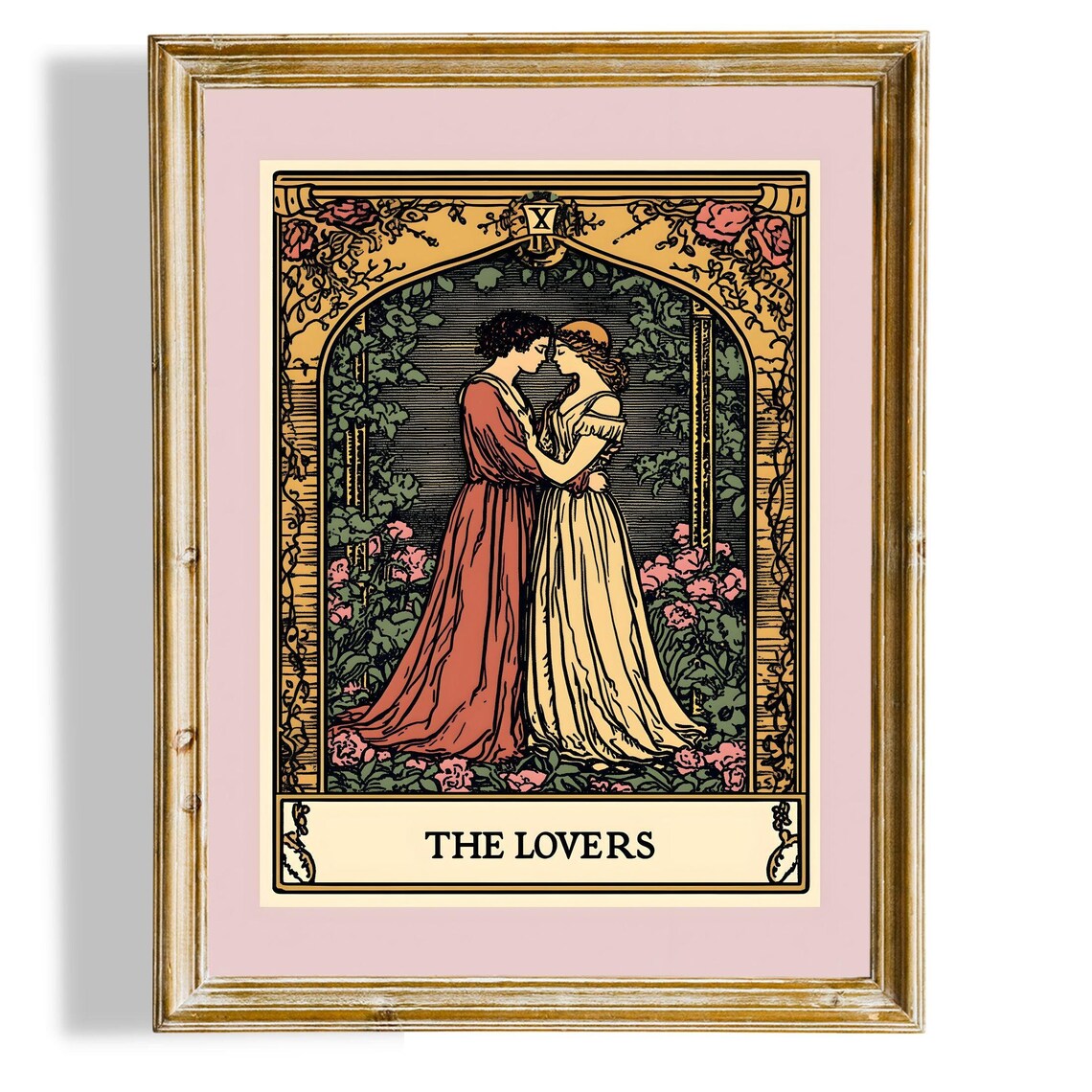 The Lovers Tarot Card Vintage Celestial Rose Garden Art Poster