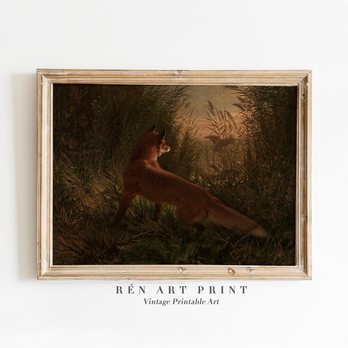 Fox Painting Vintage Animal Print, Rustic Decor