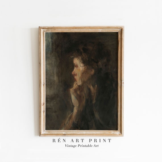 Moody Woman Portrait, Dark Academia Art Print
