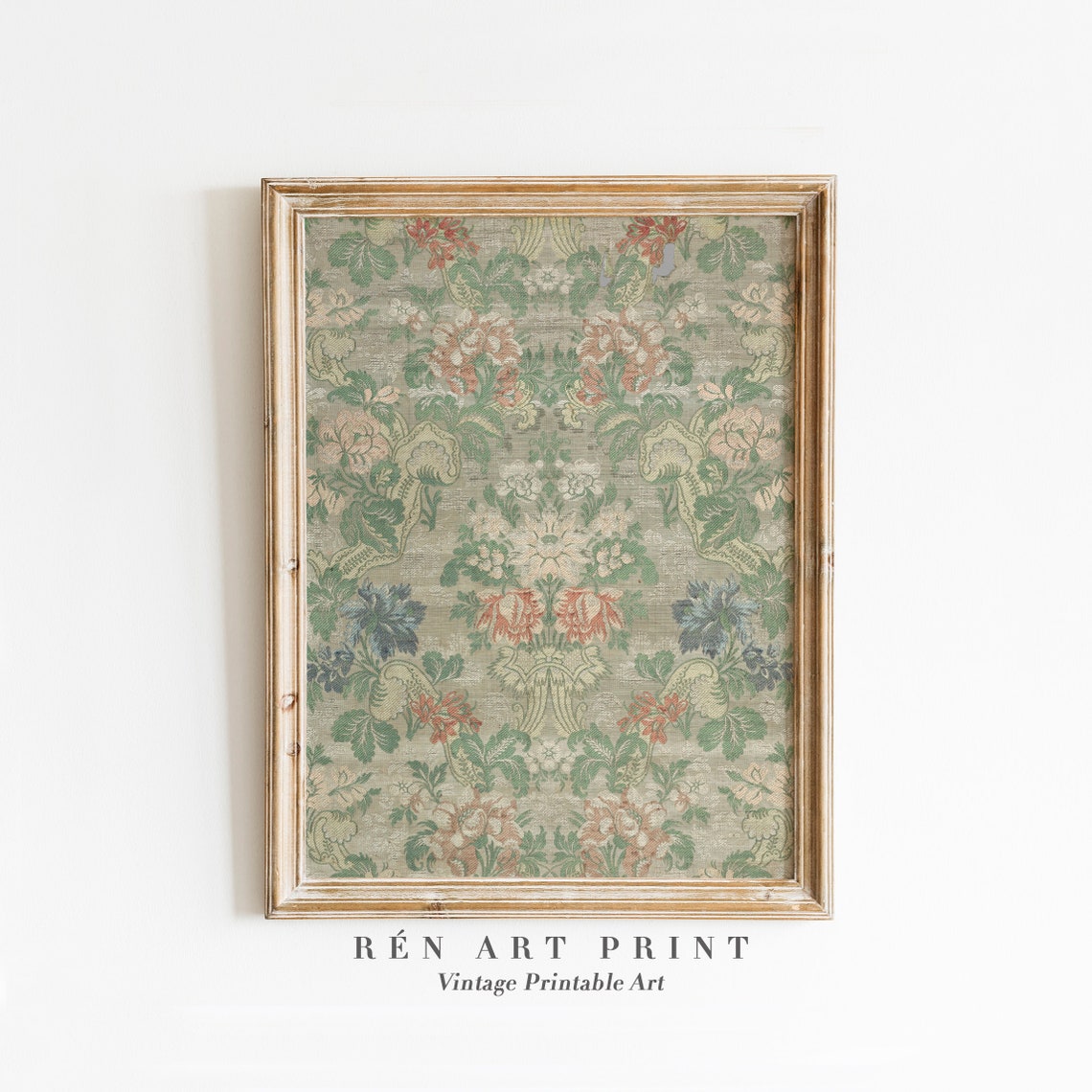 Vintage Floral Tapestry Pattern Pink and Blue Damask Art Print