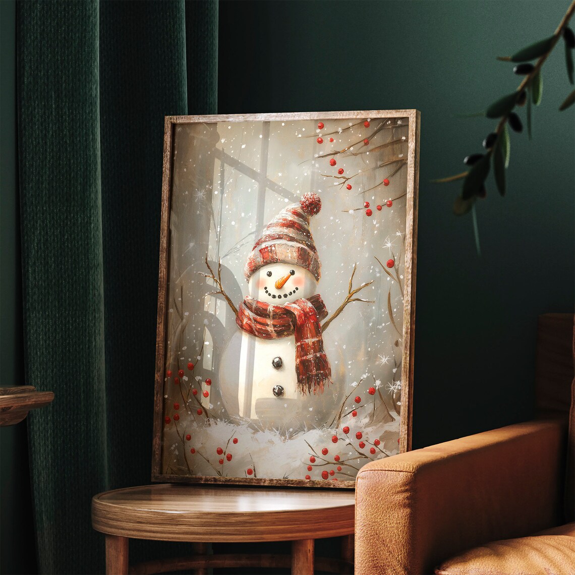 Vintage Snowman Painting Art Print, Nursery Holiday Decor - Image 2