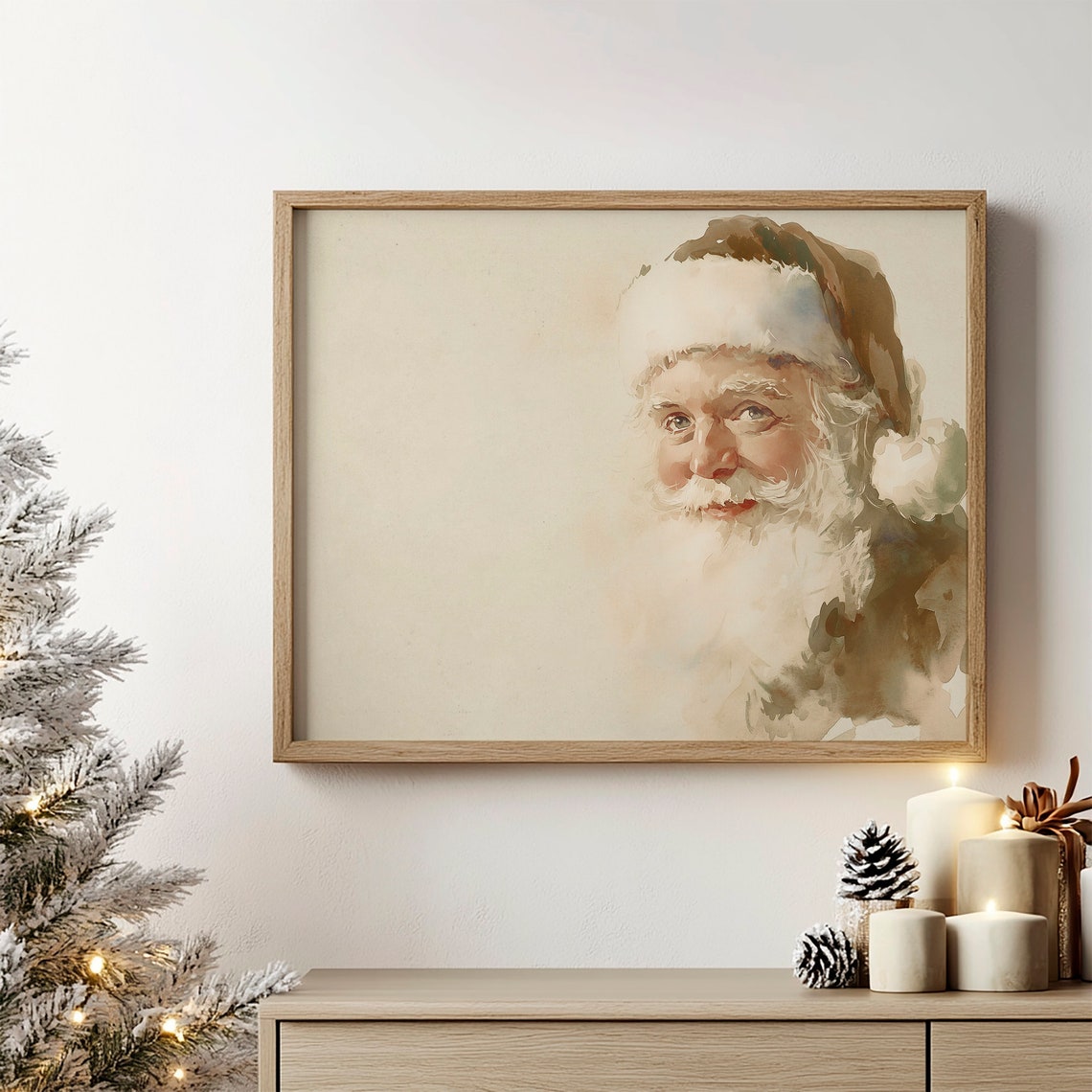 Classic Santa Claus Portrait Neutral Beige Vintage Christmas Print - Image 2