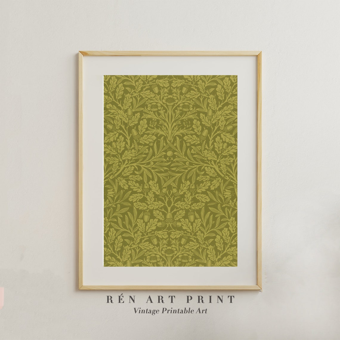 Green Acorn and Oak Leaf Arts and Crafts Textile Pattern Art Print