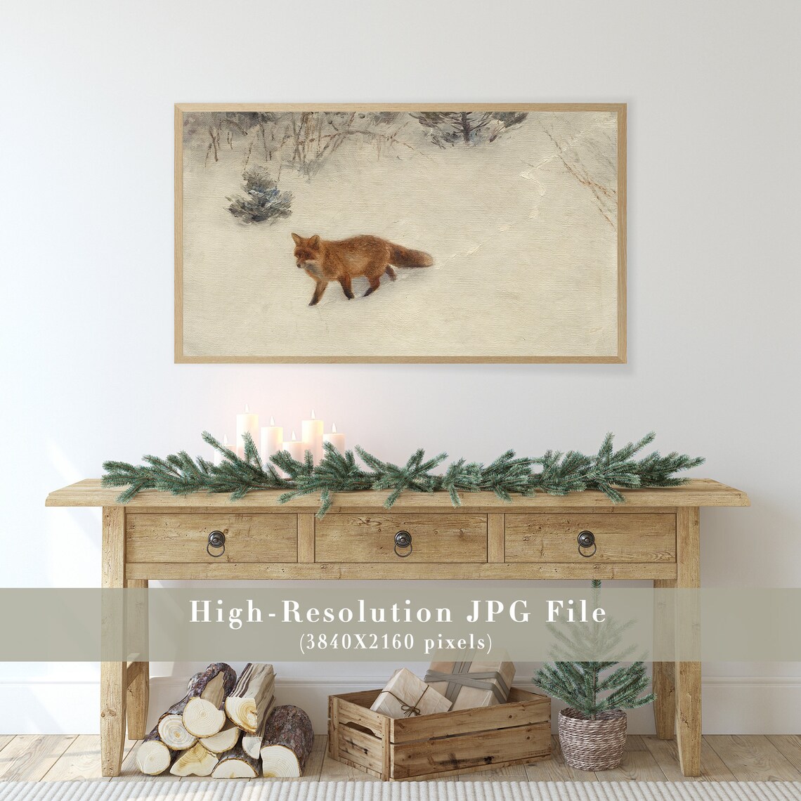 Red Fox in Snow Wide Frame TV Art Vintage Wildlife Art Print - Image 2