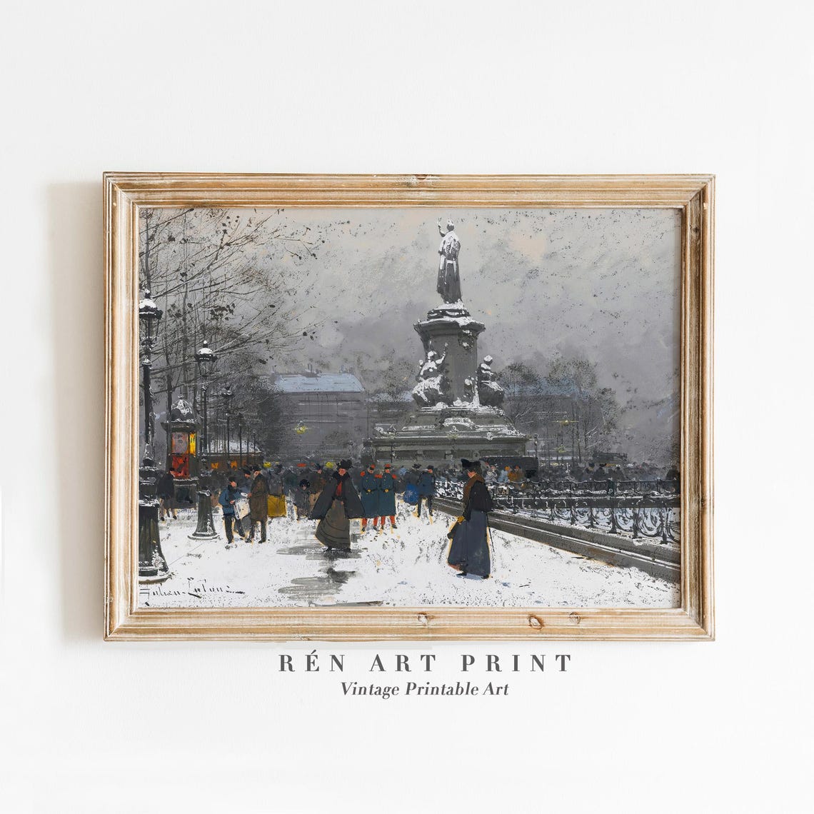 Vintage Winter Paris Wall Art Winter Cityscape Painting Antique Christmas European Holiday Print Farmhouse Christmas Decor
