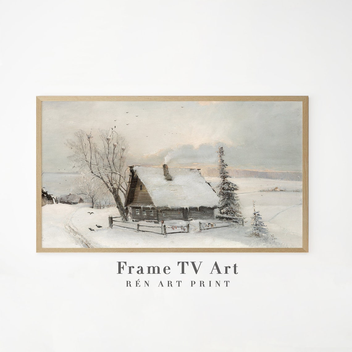 Snow Covered Farmhouse with Smoking Chimney Winter Frame TV Poster