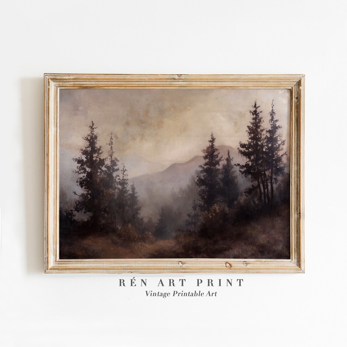 Vintage Pine Forest Art Print, Rustic Moody Landscape
